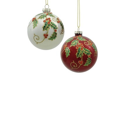 Palla in Vetro con Ricami e Glitter Ø 8 cm - 2 Soggetti