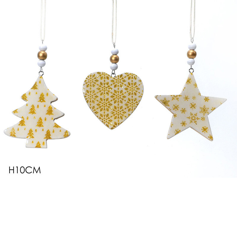 Set 3 Appendini con Glitter Oro H 10cm
