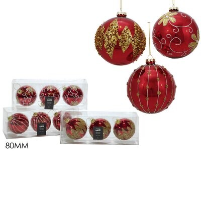 Set 3 Sfere in Vetro con Ricami  Ø 8 cm - 3 Soggetti