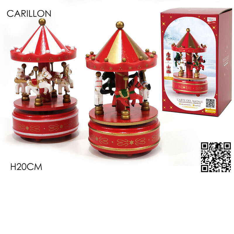 Carillon Giostra con Cavalli - Bianco/Rosso