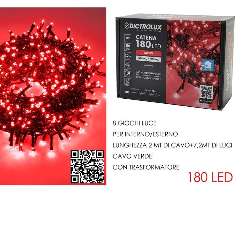 Luci Natale n.180 led - Rosso per interno/esterno