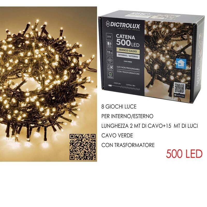 Luci Natale n.500 led - Bianco caldo per Interno/Esterno