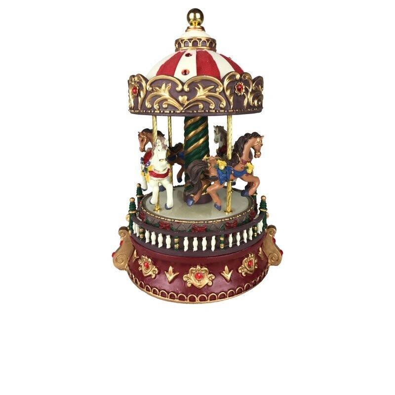 Carillon Giostra Cavalli con Pietre Rosse - H 15,5 cm