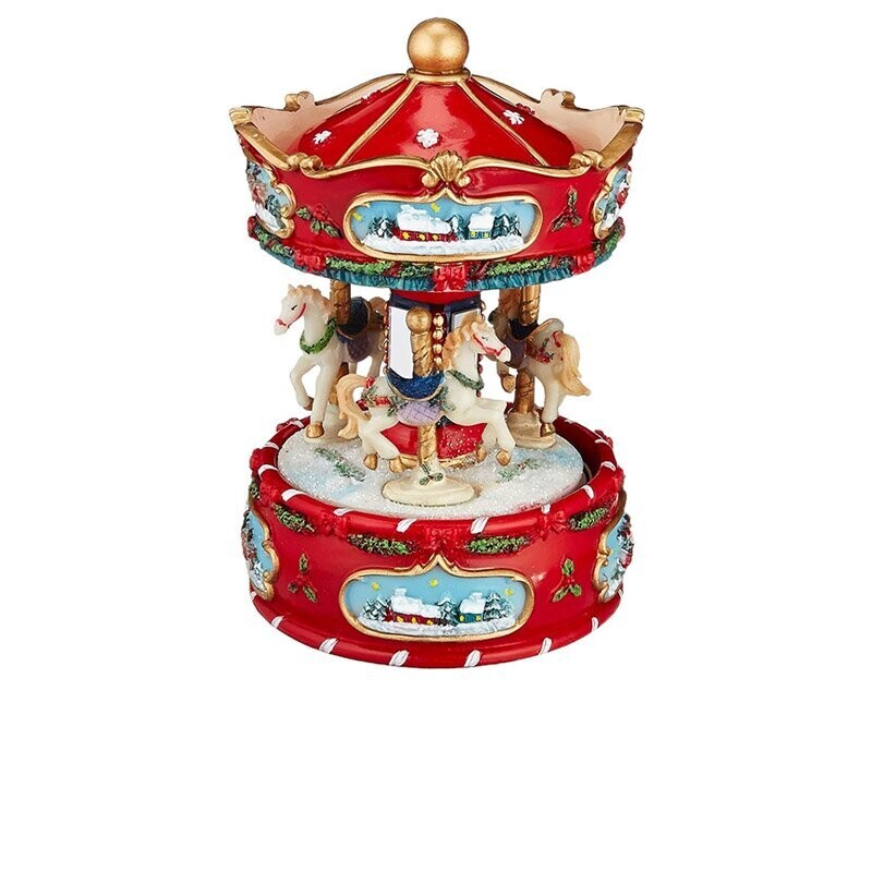 Carillon Giostra Invernale con Cavalli - H 16,5 cm