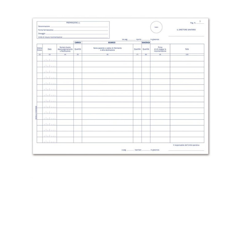 Buffetti Registro Carico/Scarico Stupefacenti per Unità operative - 100 pagine prenumerate - 31x24,5 cm