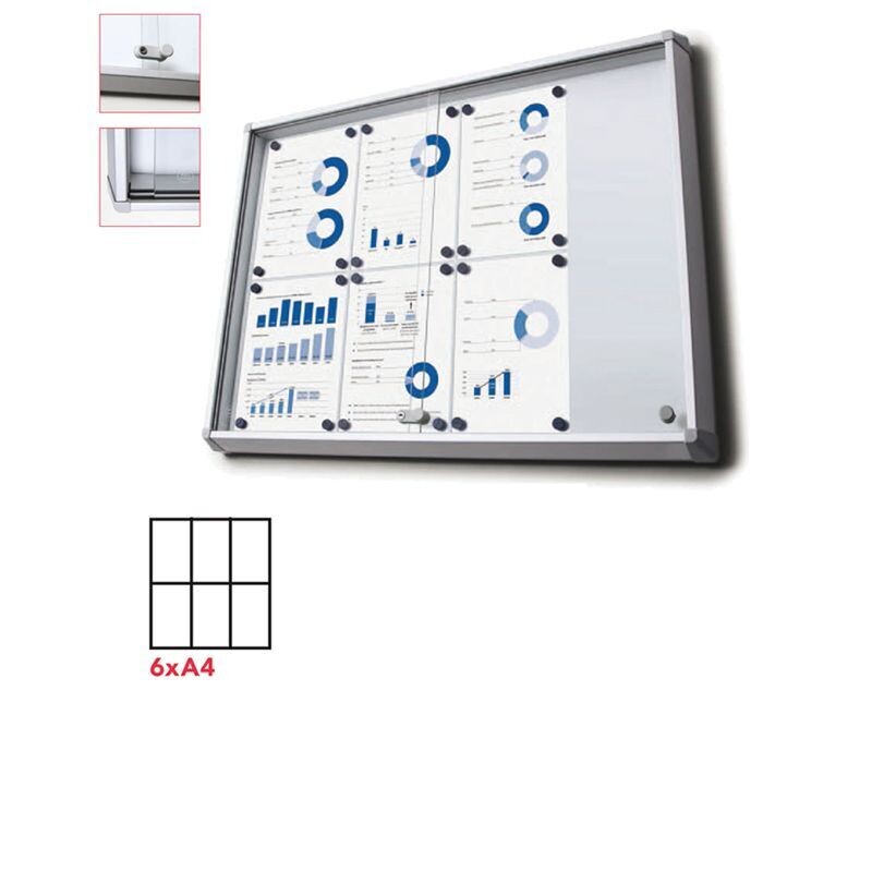 Bacheca per interni - magnetica - 6 fogli A4 - ante scorrevoli - 72x67,5x5,9cm.