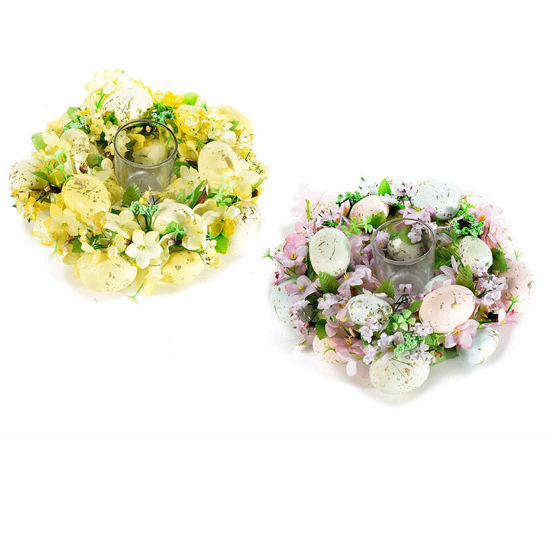 Centrotavola di uova e fiori c/vasetto portacandela in vetro - Ø 23 cm