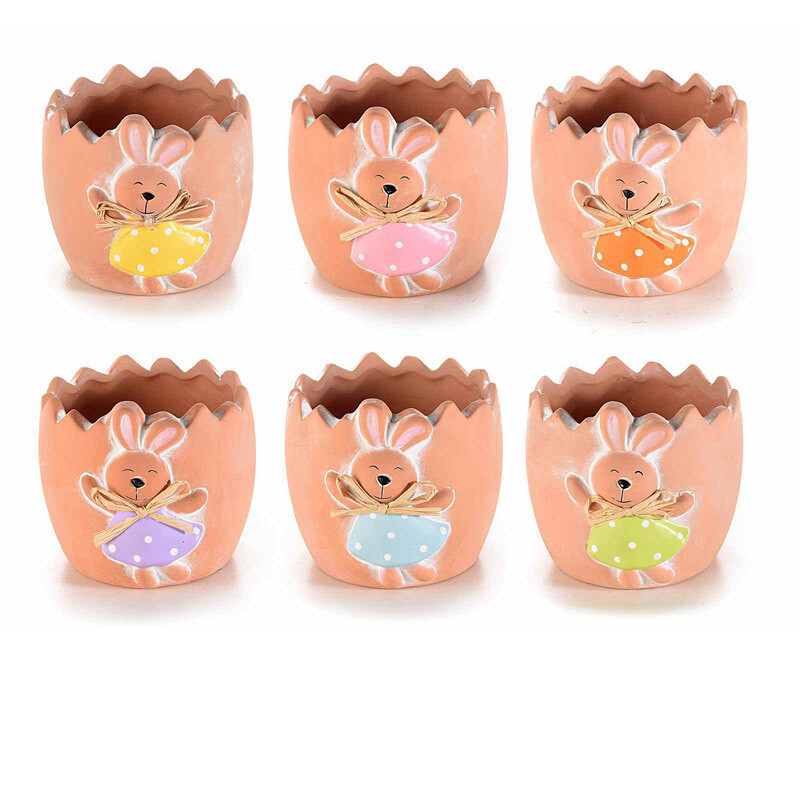 Vaso a uovo in ceramica con coniglietto decorativo - H 9,5cm
