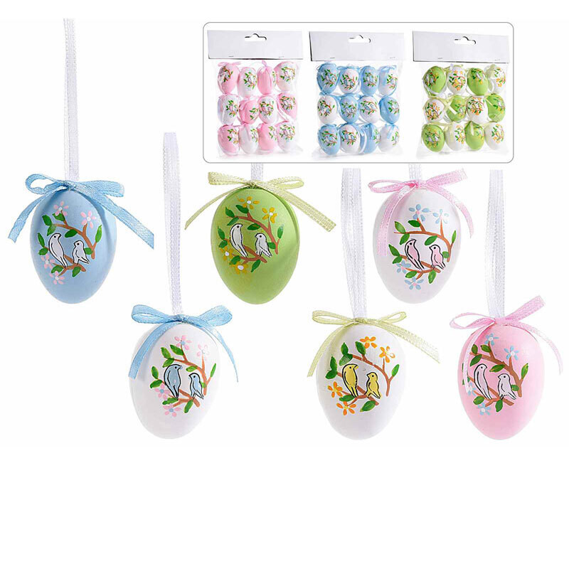 Confezione da 12 uova colorate e decorate da appendere - Ø 3 cm
