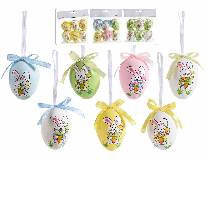 Confezione da 6 uova colorate e decorate da appendere - Ø 4 cm