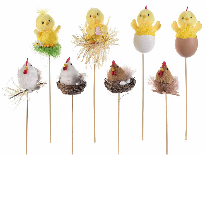 Personaggi di Pasqua su stick in legno - H 31cm
