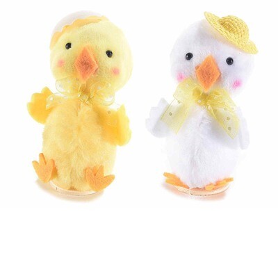 Pulcino con cappello e fiocco in organza da appoggiare Pulcino con cappello e fiocco in organza da appoggiare