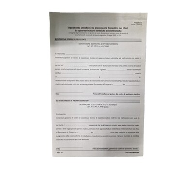 Conf. 24 Moduli Documento Attestante Provenienza Rif. da apparecchiature elettriche ed elettroniche