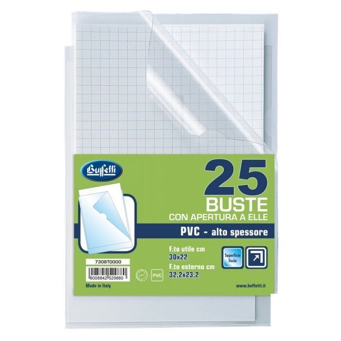 Buste a L - PVC - 30x22 cm - lisce - extra spessore - conf. 25 pz.