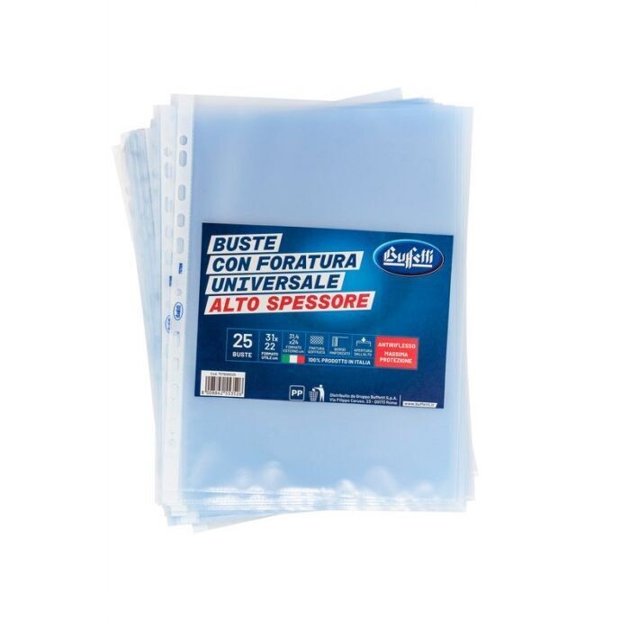 Buste a foratura universale - Polipropilene - 31x22 cm - goffrate - alto spessore - conf. 25 pz.