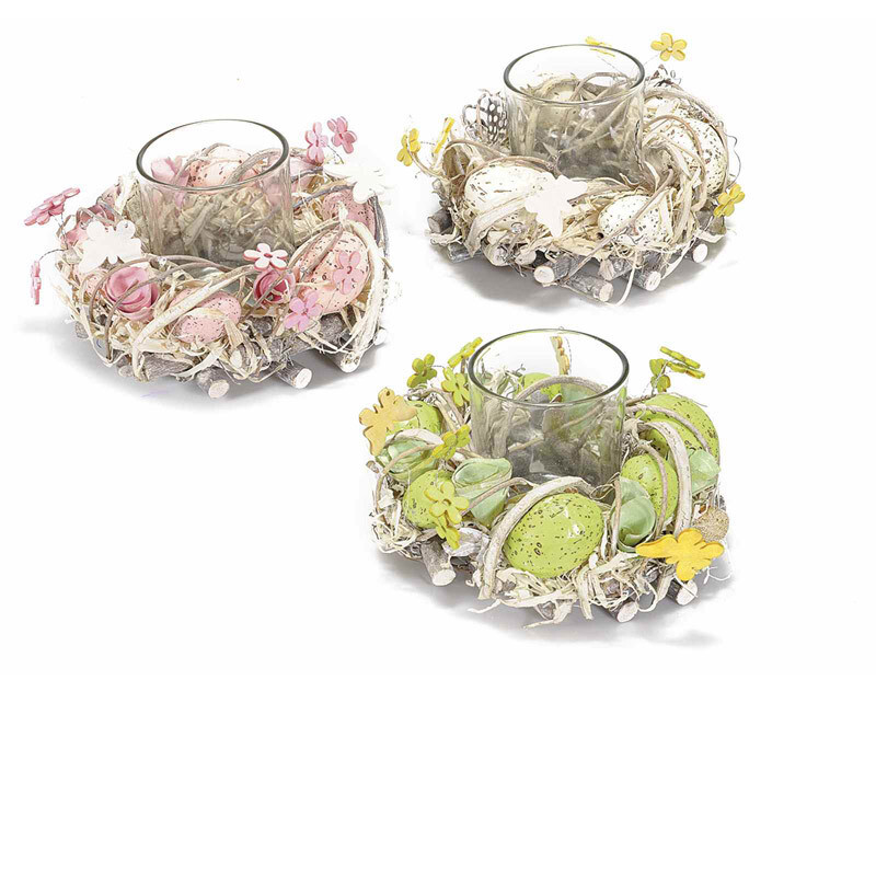 Centrotavola di uova e fiori c/vasetto portacandela in vetro - Ø 15 cm