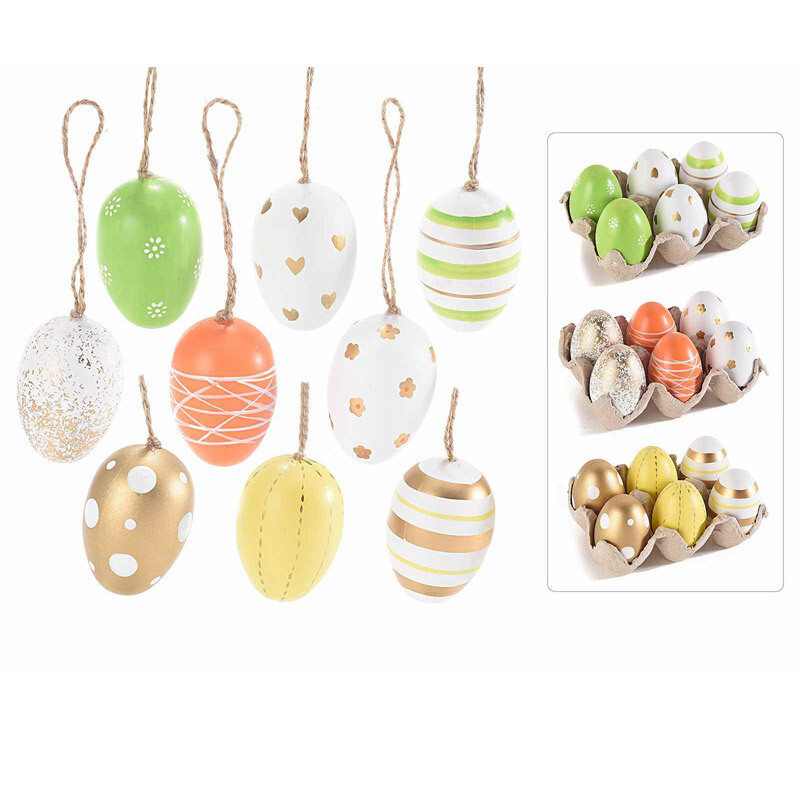 Confezione da 6 uova colorate e decorate da appendere - Ø 4 cm