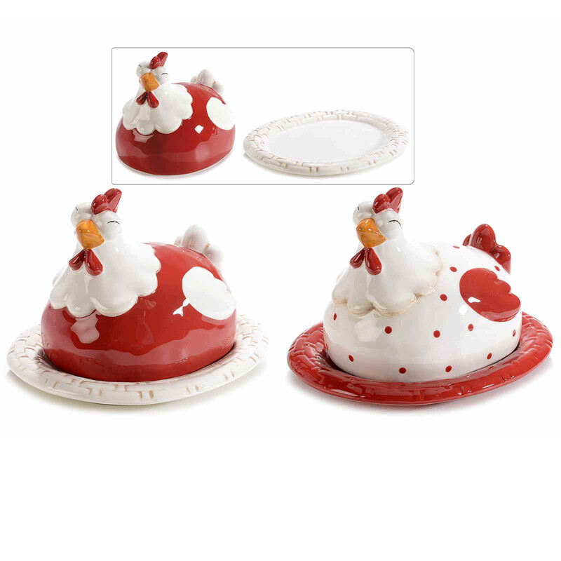 Gallinella in ceramica con piattino - L 19 cm