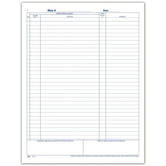 REGISTRO DELLE ATTIVITÀ IN DEROGA - 44 PAGINE PRENUMERATE - 31X24,5 CM