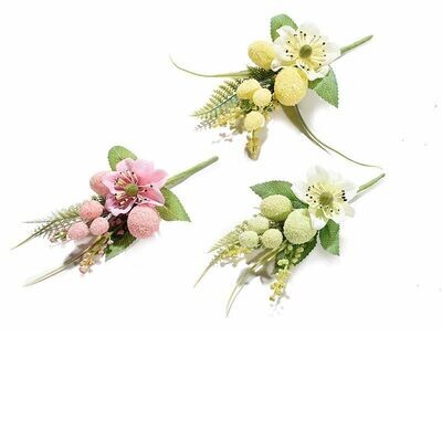 Mazzolino con anemone in stoffa e ovetti artificiali - H 18,5 cm