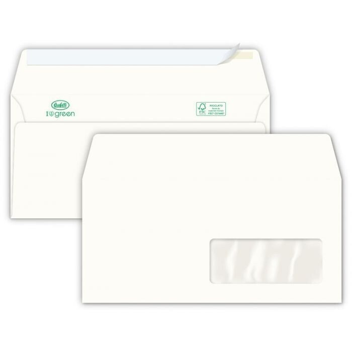 Buste commerciali con finestra - Chiusura adesiva con strip - 11x23 cm 100 g - conf. 500 pz.