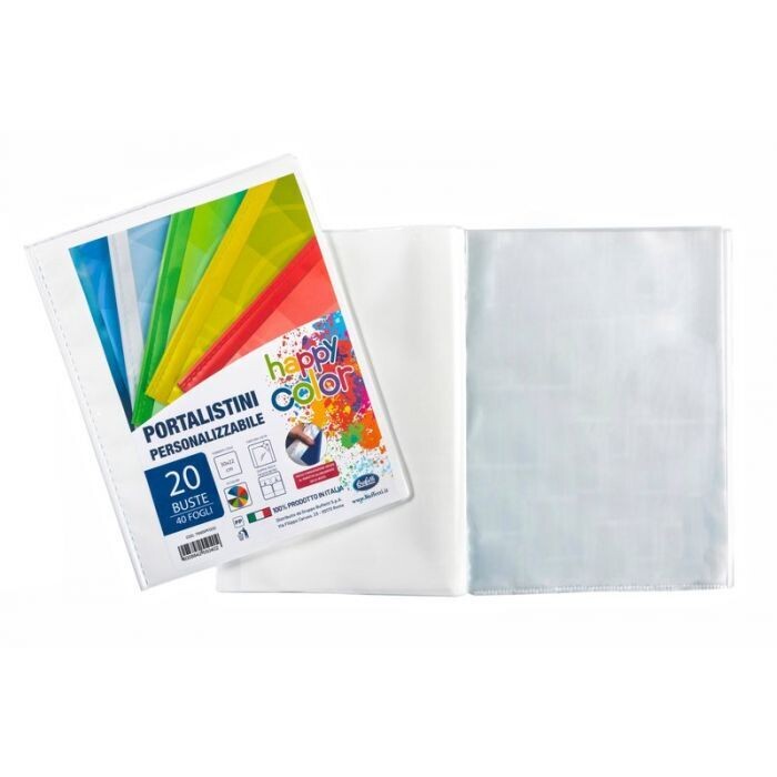 Portalistini personalizzabile Happy Color - polipropilene - 20 buste - bianco