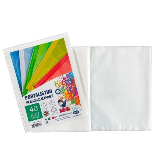 Portalistini personalizzabile Happy Color - polipropilene - 40 buste - bianco