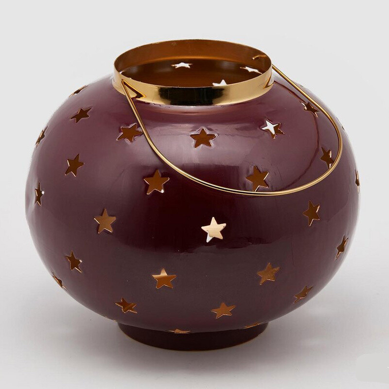 Lanterna Metal Bordeaux con stelle - H 24 CM - Enzo de Gasperi