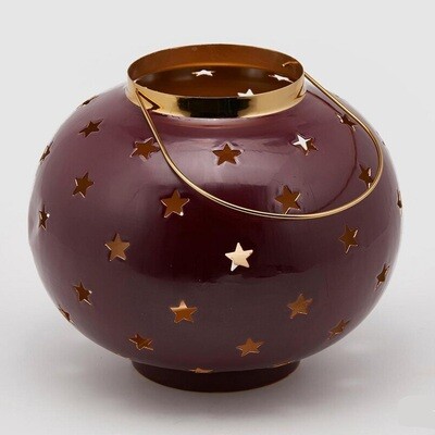 Lanterna Metal Bordeaux con stelle - H 24 CM - Enzo de Gasperi