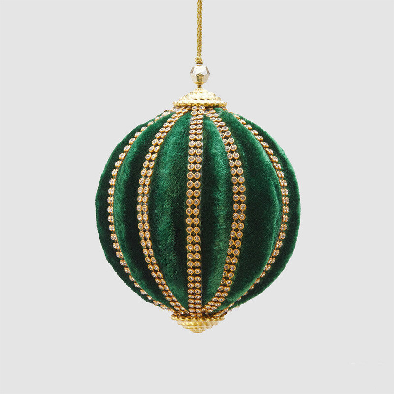 Palla di Natale in velluto verde con brillantini Ø 10 cm - Enzo de Gasperi