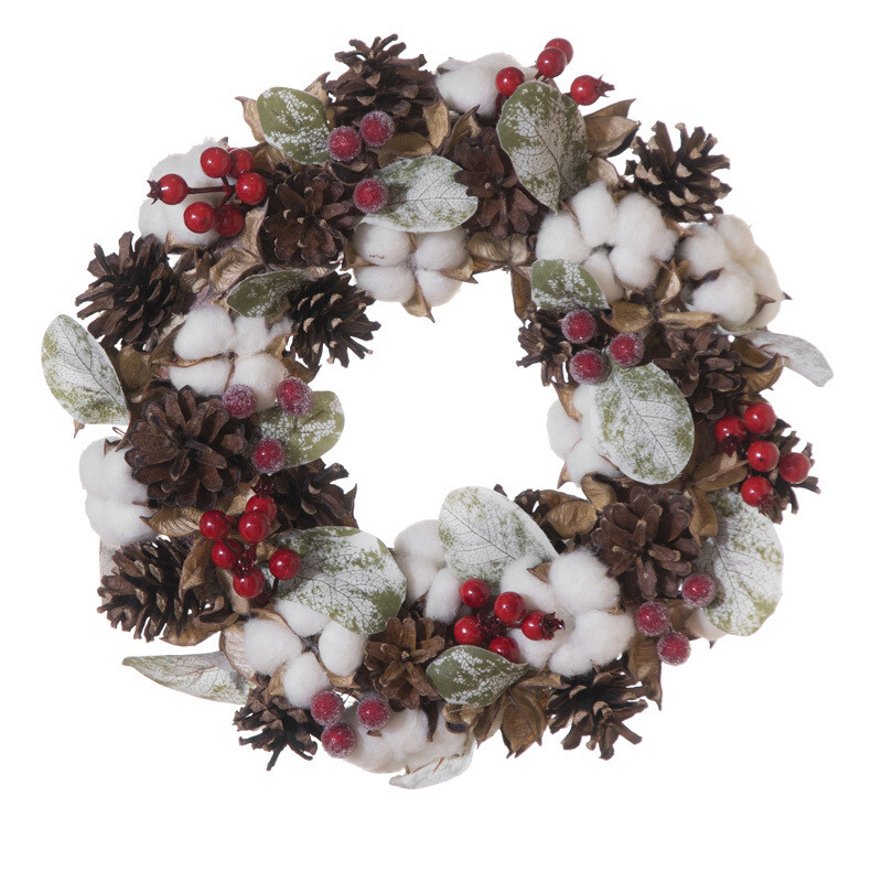 Hogewoning Centrotavola con fiori di Cotone Pigne e Bacche  - Ø 35 cm