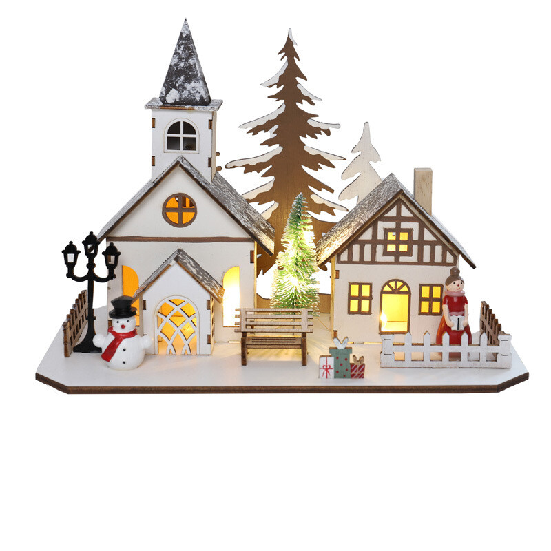 Hogewoning Casetta e Chiesa in Legno illuminate  - H 27 cm