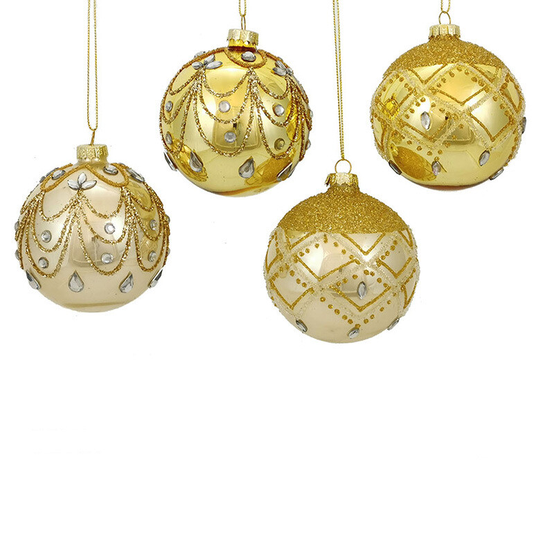 Palla in Vetro Oro ricamata con Pietre e Glitter Ø 10 cm