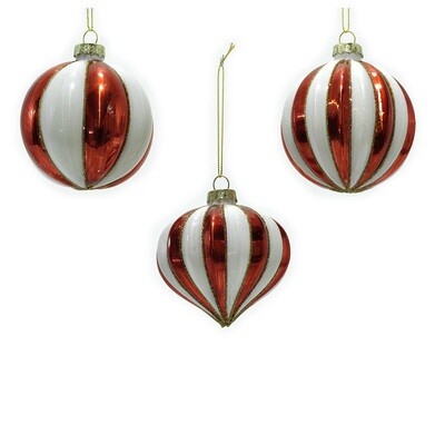 Palla in Vetro bianco/rosso  Ø 8 cm