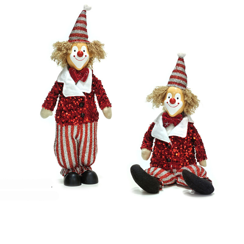 Pupazzo Clown con vestito paillettes in piedi o seduto