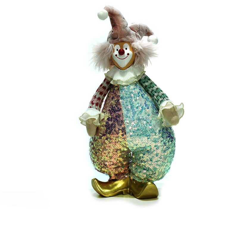 Pupazzo Clown con vestito Rosa e Verde acqua - H 38 cm