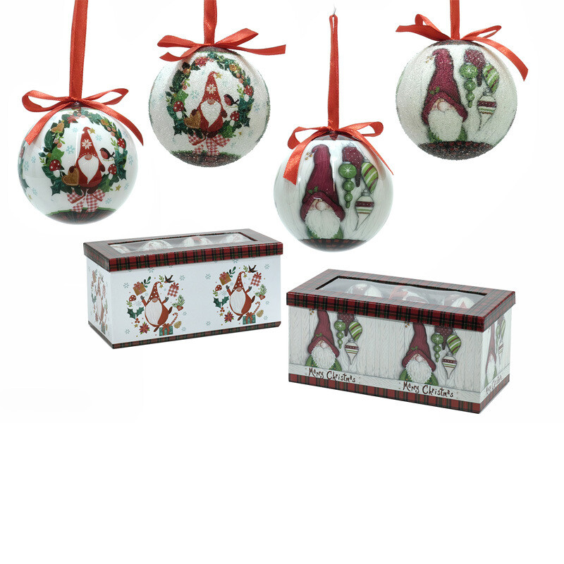 Set 14 Palle con elfo e scatola regalo  Ø 7,5 cm