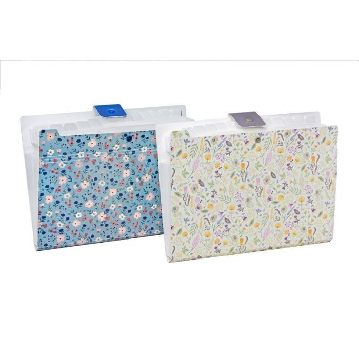 Classificatore a soffietto Living Fiori - Polipropilene - 12 scomparti - 21x29,7 cm - chiusura con bottone - fantasie assortite