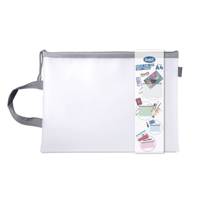 Busta con zip soft touch A4 - 24X33 cm - bianco