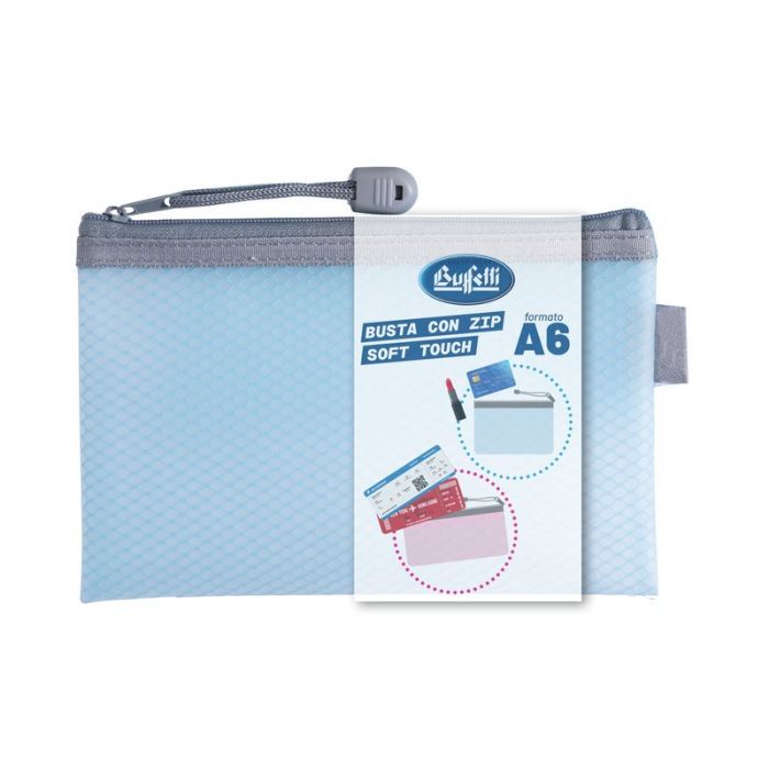 Busta con zip soft touch A6 - 11,5X17,5 cm - celeste