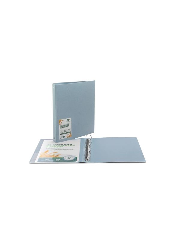 Cartella eco green - bioplastica paglia di grano e polipropilene - 4 anelli tondi - Diametro 30 mm - azzurro