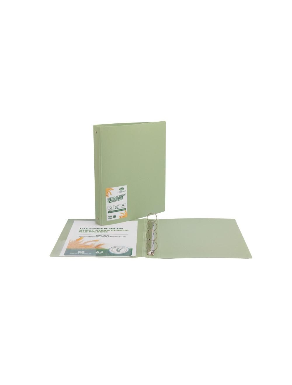 Cartella eco green - bioplastica paglia di grano e polipropilene - 4 anelli tondi - Diametro 30 mm - verde