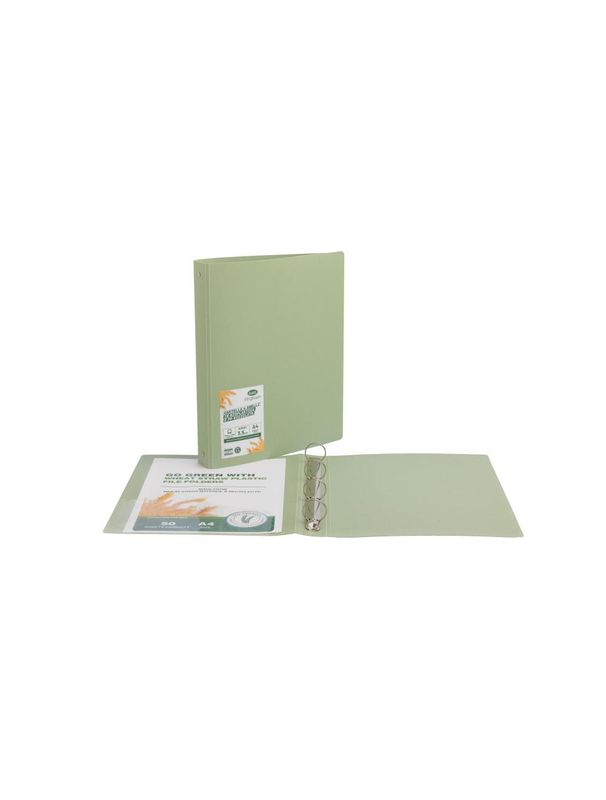 Cartella eco green - bioplastica paglia di grano e polipropilene - 4 anelli tondi - Diametro 30 mm - verde
