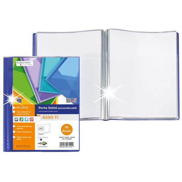 Portalistini personalizzabile - PP liscio - 15 x 21 cm - 80 buste - blu - Sei Rota