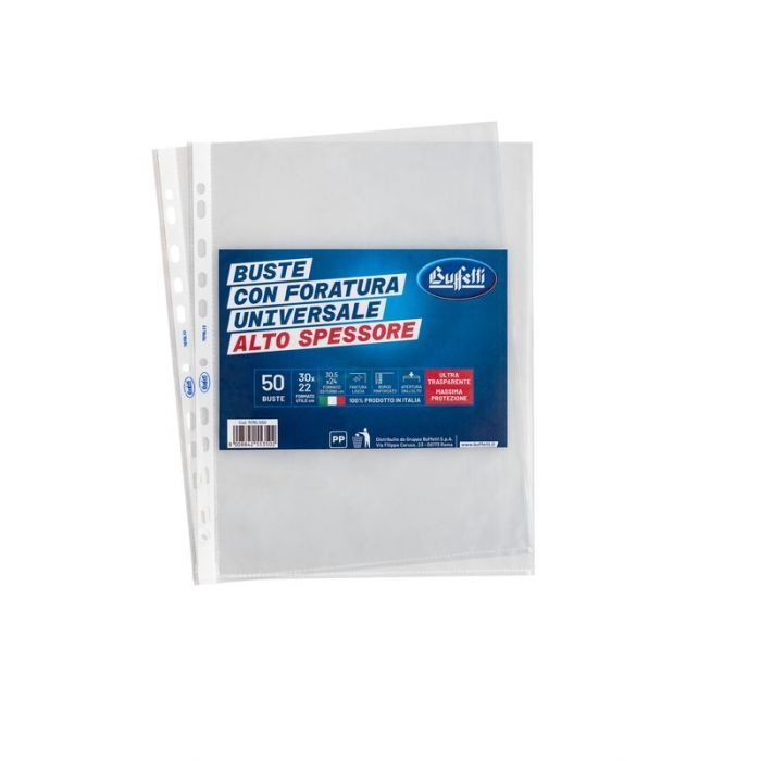 Buste a foratura universale - Polipropilene - 30x22 cm - lisce - alto spessore - conf. 50 pz.