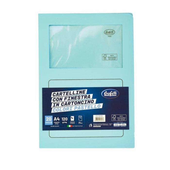 Cartelline con finestra - cartoncino ecologico - 120 g/mq - 29,7x21 cm - azzurro