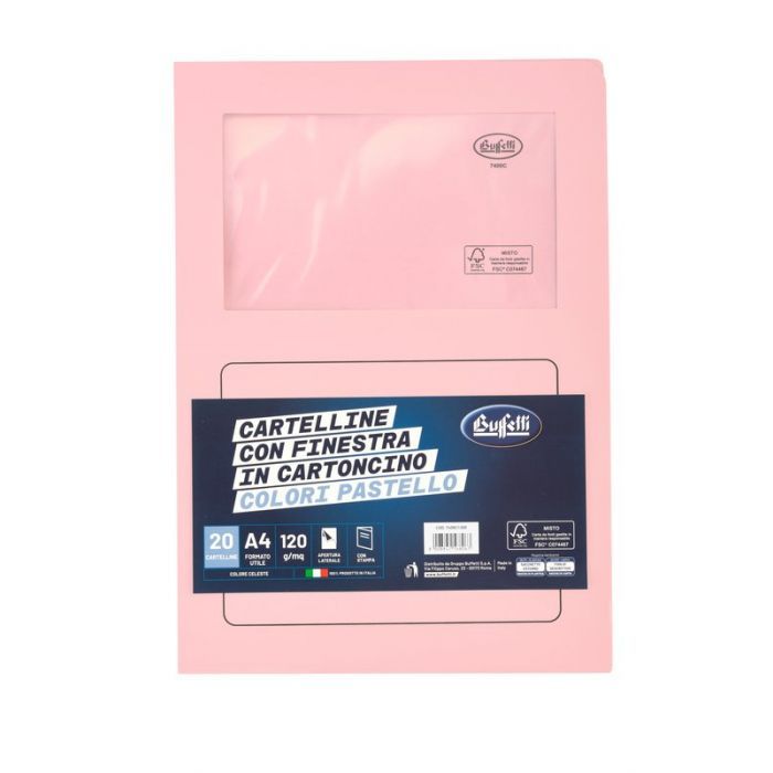 Cartelline con finestra - cartoncino ecologico - 120 g/mq - 29,7x21 cm - rosa