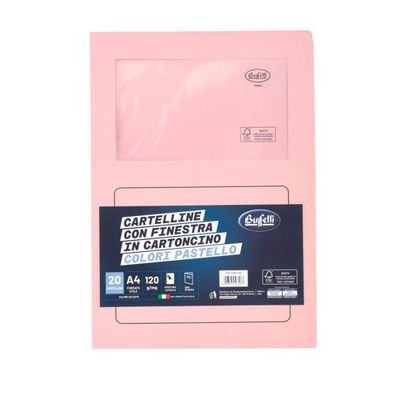 Cartelline con finestra - cartoncino ecologico - 120 g/mq - 29,7x21 cm - rosa
