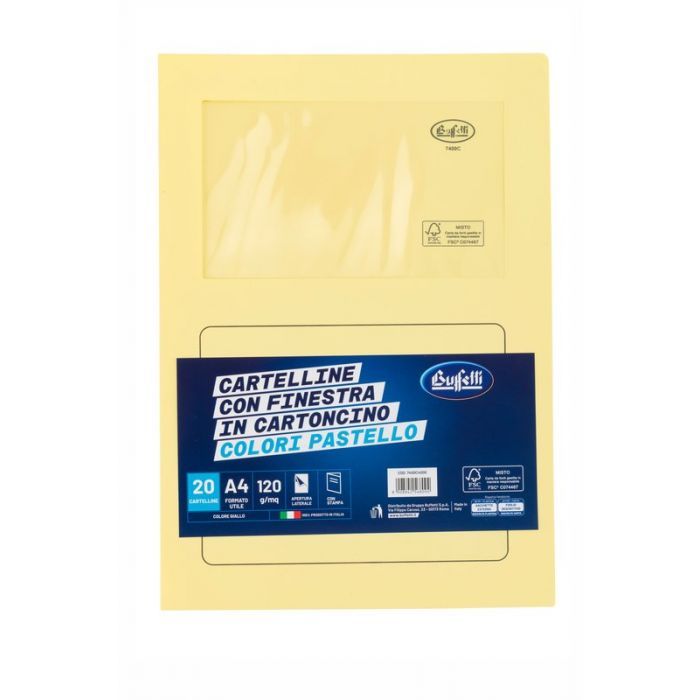 Cartelline con finestra - cartoncino ecologico - 120 g/mq - 29,7x21 cm - giallo