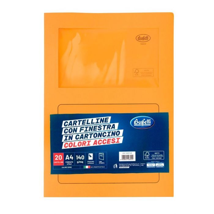 Cartelline con finestra - cartoncino - 140 g/mq - 29,7x21 cm - arancione